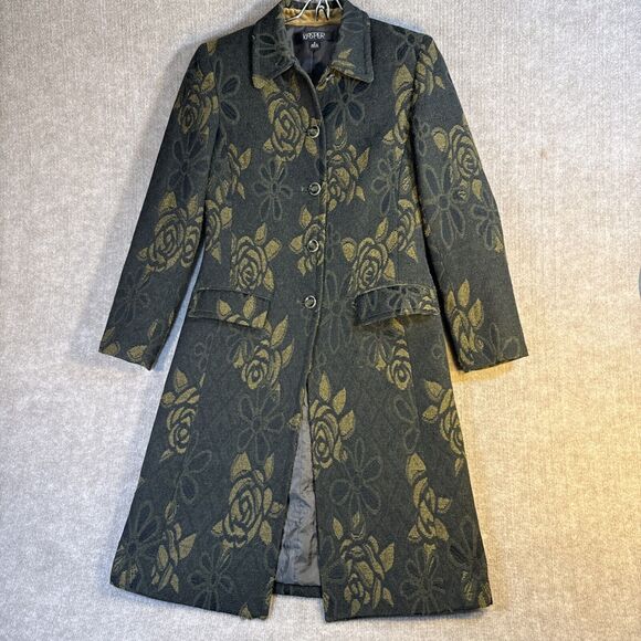 Kasper Algonquin Moss Green Floral Wool Blend Long Jacket‎ 4 Dark Academia Fairy - Picture 1 of 7